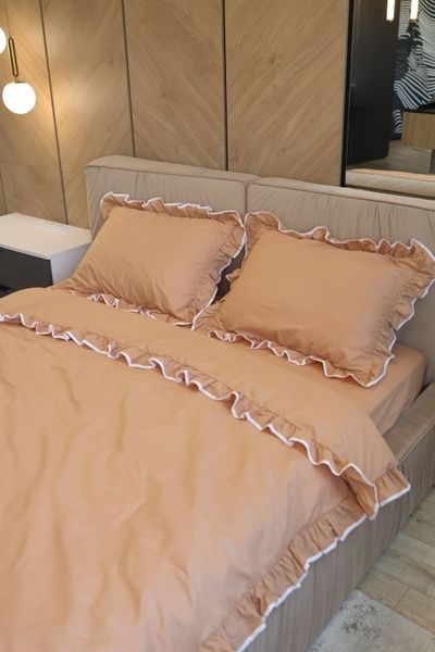 Підковдра Бязь Gold Lux з рюшами &laquo;Темний крем&raquo; і з білим кантом, 175x215 6633301 фото