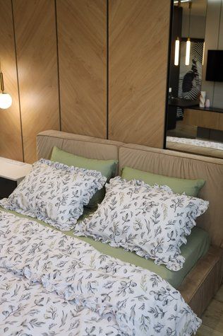 Комплект постільної білизни Бязь Gold Lux з рюшами - &laquo;Сірий евкаліпт з оливкою&raquo;, 1,5 спальний, 50x70 2шт, без резинки 609500 фото