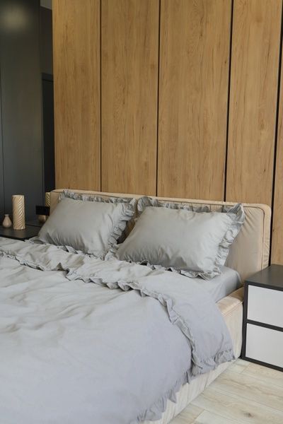 Комплект постільної білизни Бязь Gold Lux з рюшами - &laquo;Сіра&raquo; 609200 фото