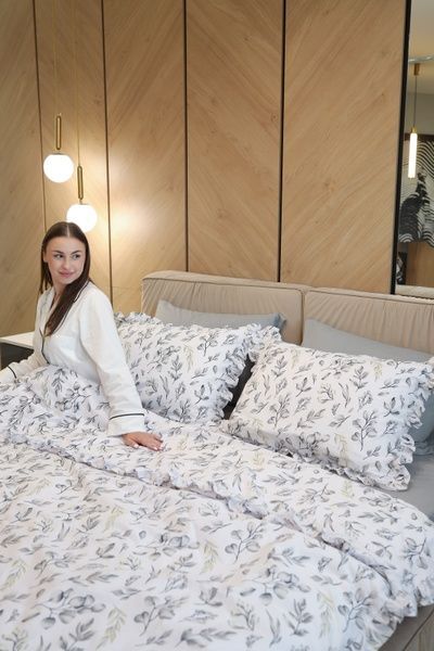 Комплект постільної білизни Бязь Gold Lux з рюшами - &laquo;Сірий евкаліпт з сірим&raquo;, 1,5 спальний, 50x70 2шт, без резинки 609600 фото